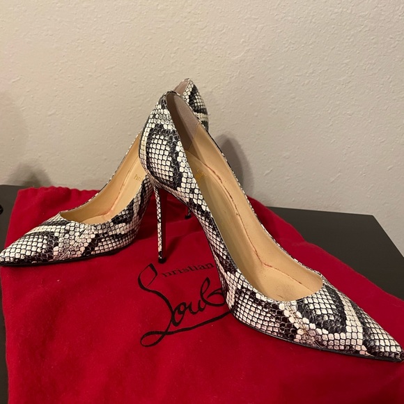 Louboutin Kate python heels 100mm black & white 37.5 - Picture 2 of 8